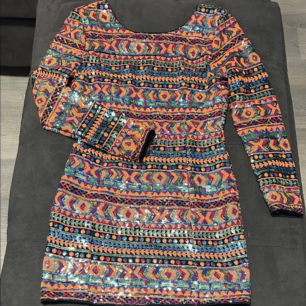 Sequin Pattern Long Sleeve Mini Dress